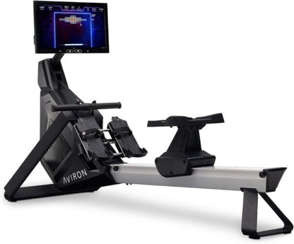 Aviron Strong Series Rower: 22″ HD Touchscreen, Dual Air & Magnetic Resistance up to 100 lbs. Game-Based Workouts, Streaming, Compact Design