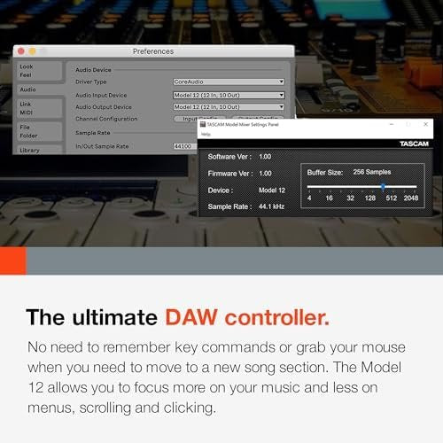 Tascam Model 12 All-in-One 12-track Digital Multitrack Mixing and Recording Studio, Mixer, USB Audio Interface and DAW Controller
