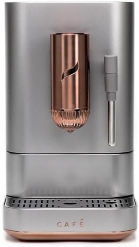 Café Affetto Automatic Espresso Machine + Milk Frother | Built-In & Adjustable Espresso Bean Grinder | One-Touch Brew in 90 Seconds | Steel Silver, 1.2 Liter, (C7CEBBS2RS3)